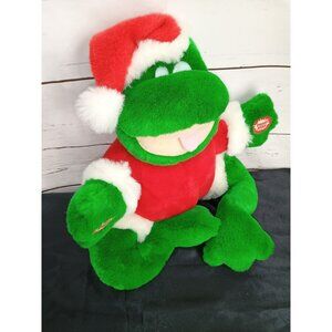 Holiday Green Frog Plush Toy In Santa Outfit 12" Stuffed Animal Christmas Decor